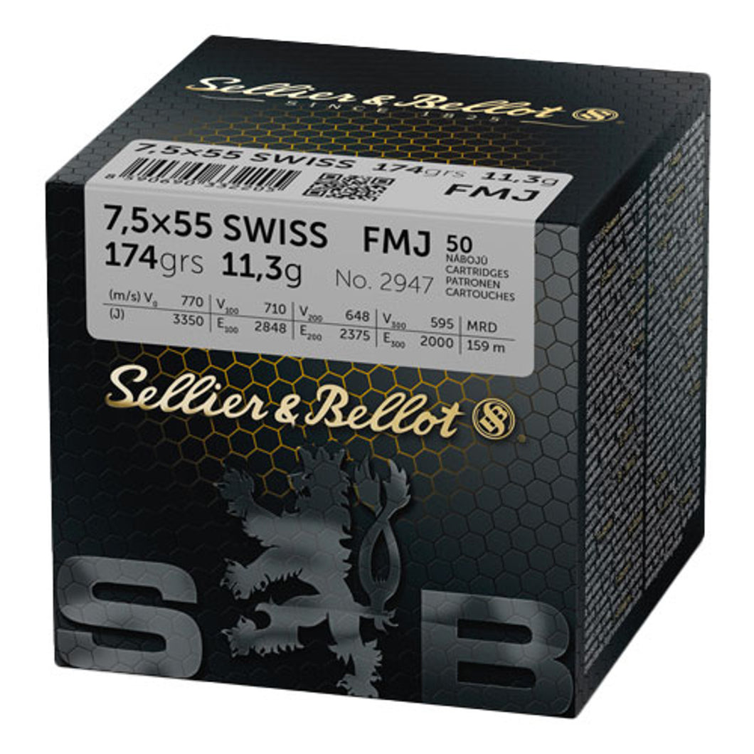7.5x55 Swiss 174gr FMJ Ammunition by S&B (50 pcs)