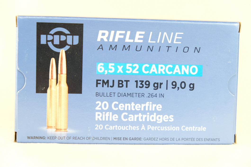 6,5X52 Carcano FMJ BT Ammunition 139gr by PPU (20 pcs)