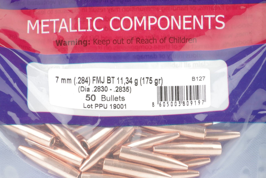 7MM (175 gr) FMJBT (.284) Bullets by PPU (50 pcs) (B127)