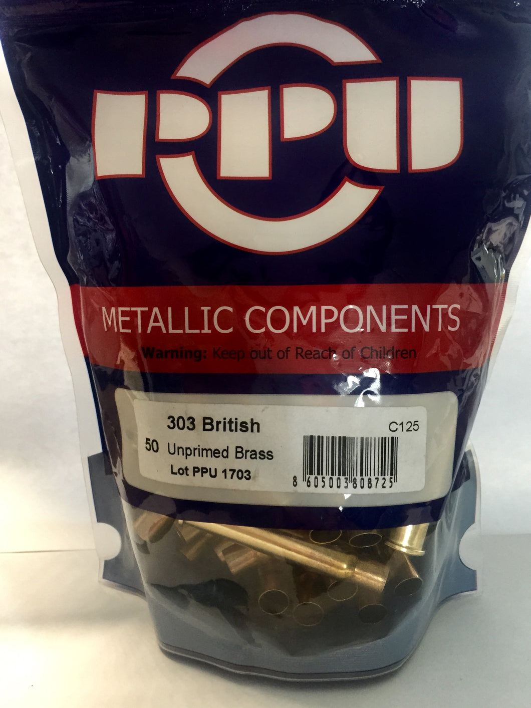 303  British Unprimed Brass by PPU - (#C125) (50 pcs)